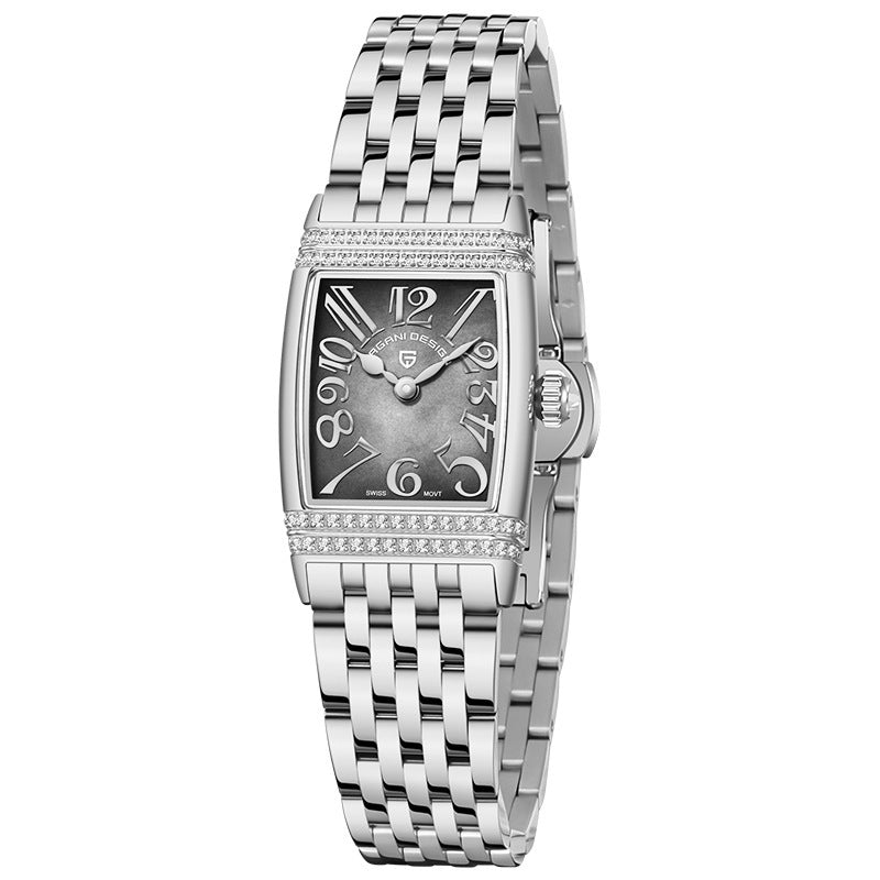 Women's Fashion Shell Face Square Quartz Watch With Diamonds