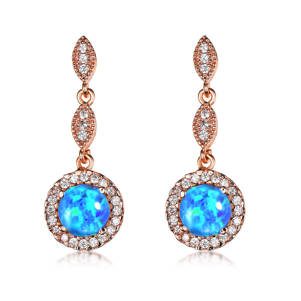 Trendy Rose Gold White Gold Multicolor Round Opal Draping Versatile Earrings