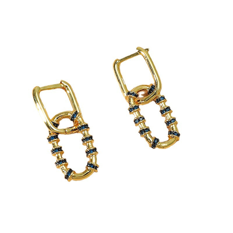 Female Style Earrings Gold-plated Copper With Colored Zircon