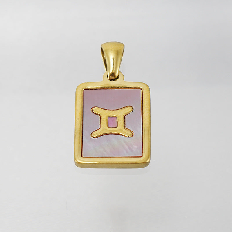 Stainless Steel Square Shell Zodiac Necklace