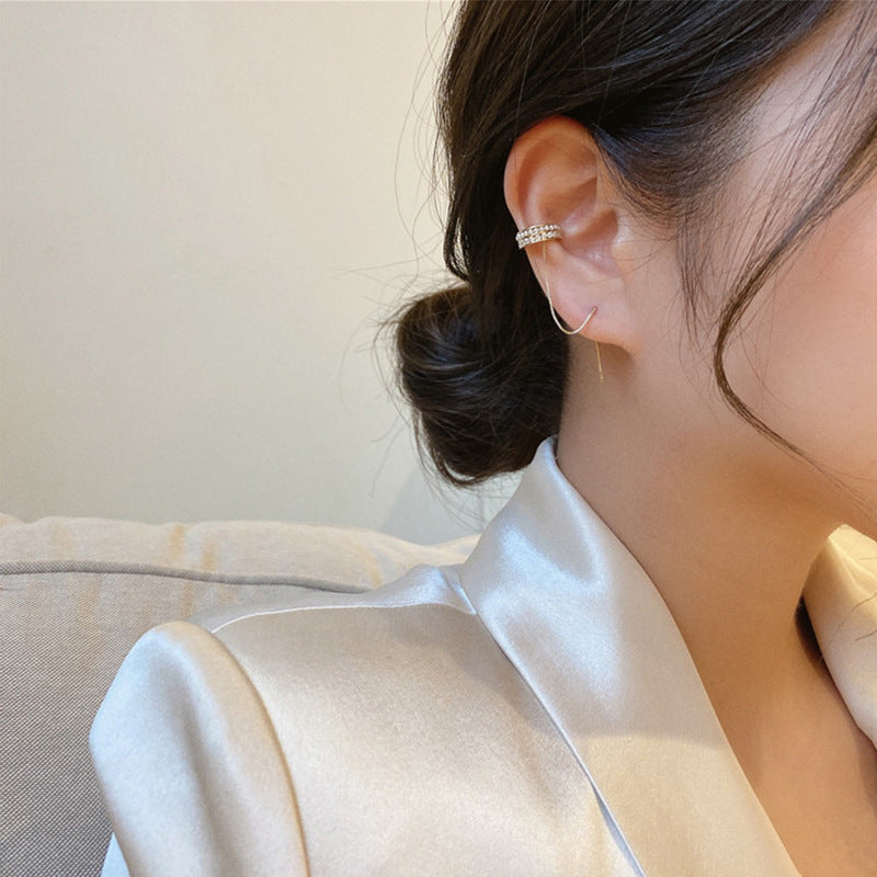 Korean Pearl Earbone Clip Earrings One Cold Wind High-end Ring Without Ear