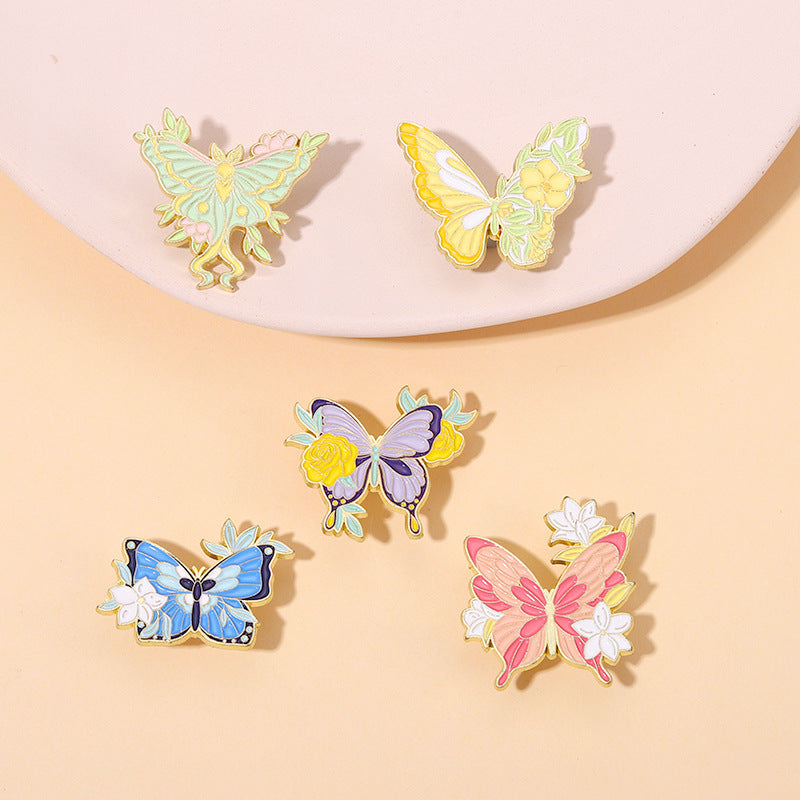 Flower Glaze Lily Colorful Butterfly Brooch