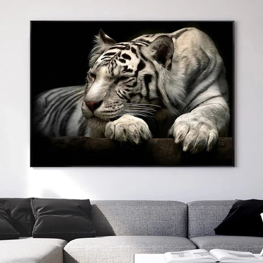 Black And White Tiger Canvas Animal Poster Home Decor