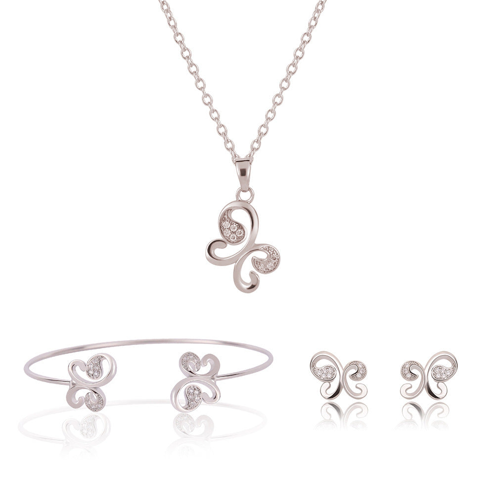 Three-piece Set Of New Butterfly Diamond Jewelry