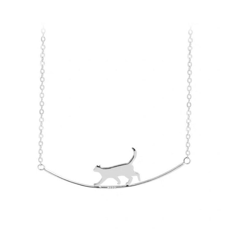 925 Silver Cat Curved Necklace