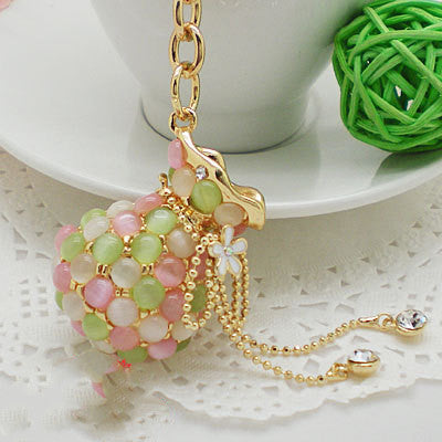 Opal purse with tassel rhinestone keychain