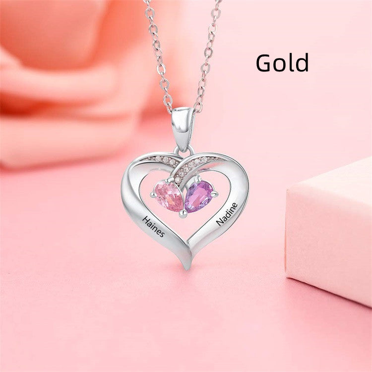 Gemstone necklace female heart-shaped couple custom lettering pendant gift