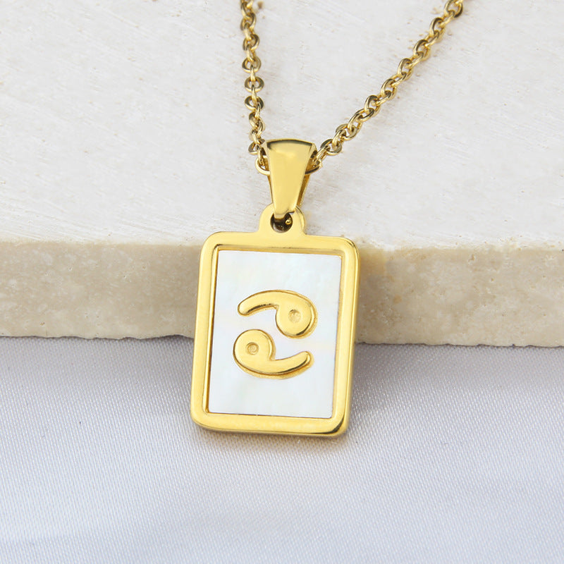 Stainless Steel Square Shell Zodiac Necklace