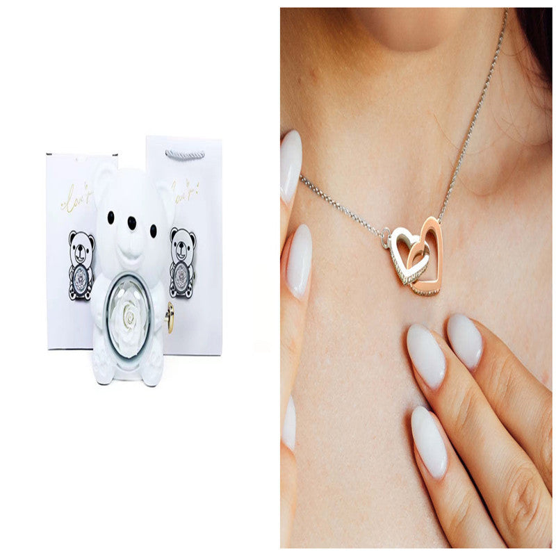 Eternal Rose Teddy Bear Gift Box with Rotating Jewelry Drawer