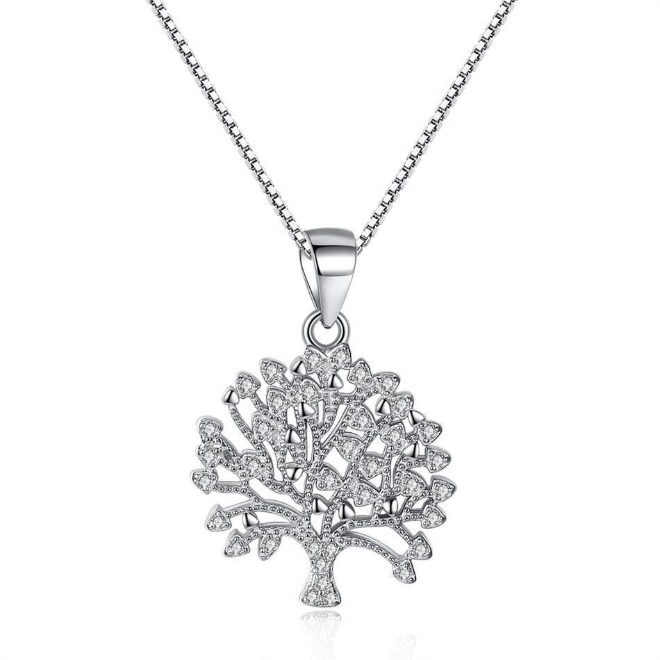 Life Tree Pendant 925 Silver Diamante Necklace