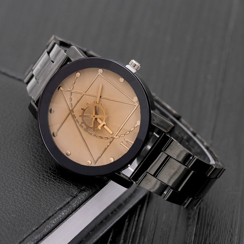 Fashion Gear Compass Turntable Steel Watch Men And Women Couple Watches