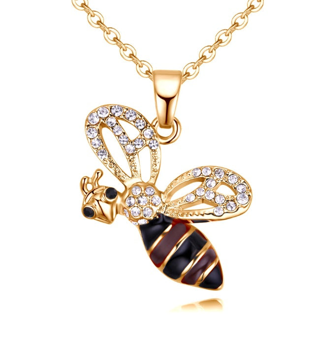 Cute Drop Oil Studded Bee Pendant