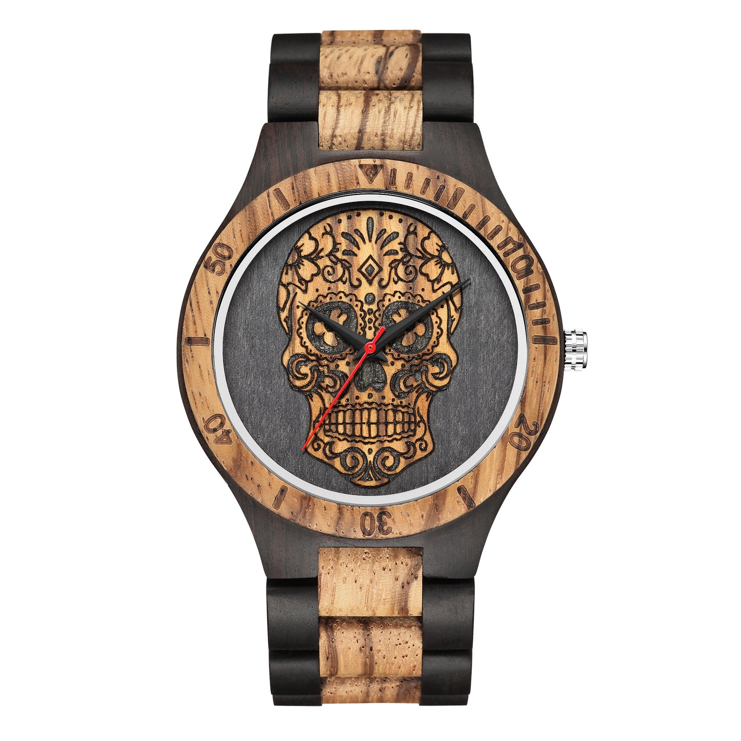 Skull Wooden Watch Quartz Scale Double Color