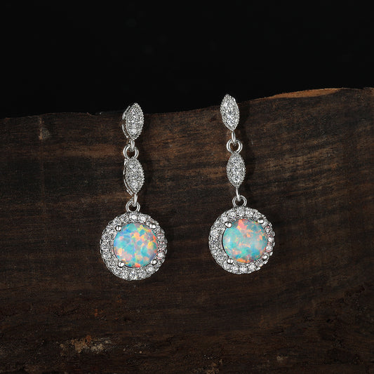 Trendy Rose Gold White Gold Multicolor Round Opal Draping Versatile Earrings