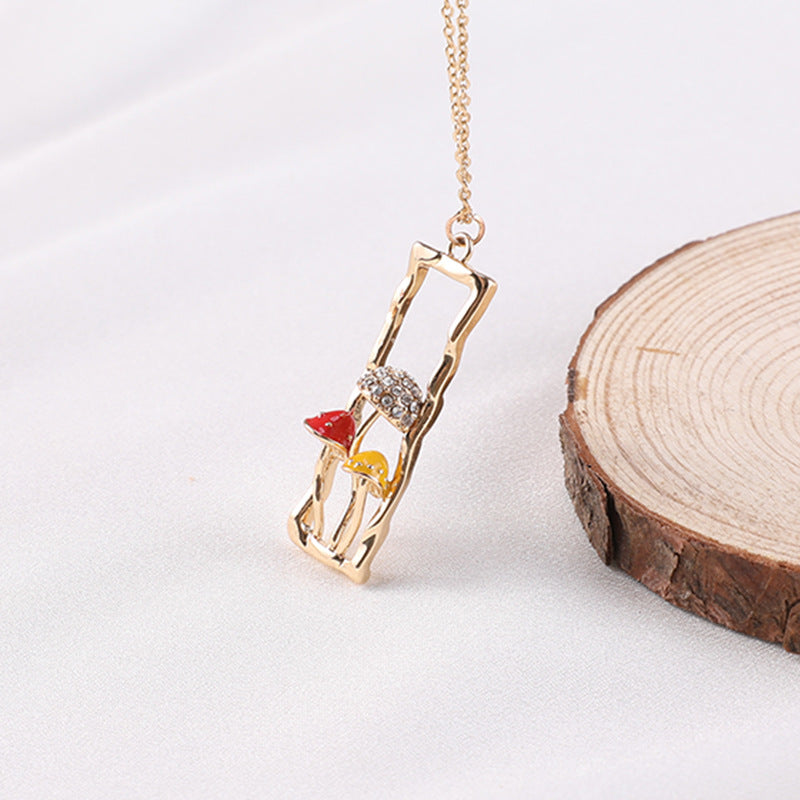 Mushroom Necklace Female Personality Fashion Drip Oil Diamond Niche Trend Clavicle Chain Jewelry