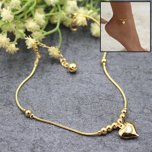 Gothic Gold Color Heart Pendant Anklet - Vintage Chunky Jewelry