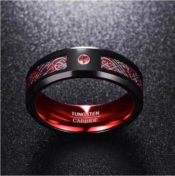 Striking Celtic Dragon Tungsten Carbide Ring