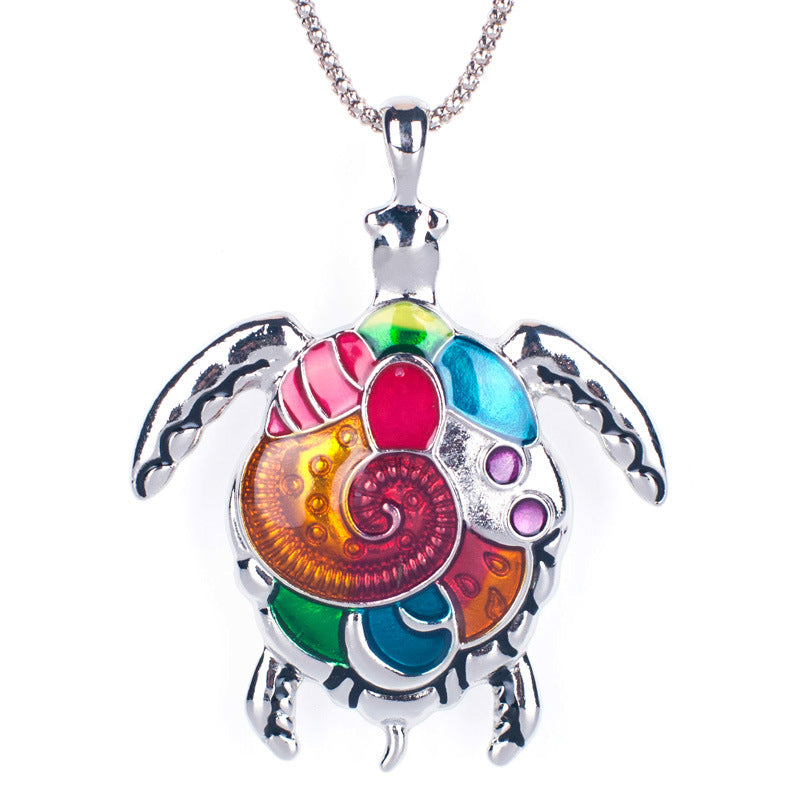 Rainbow Turtle Necklace and Earrings Set