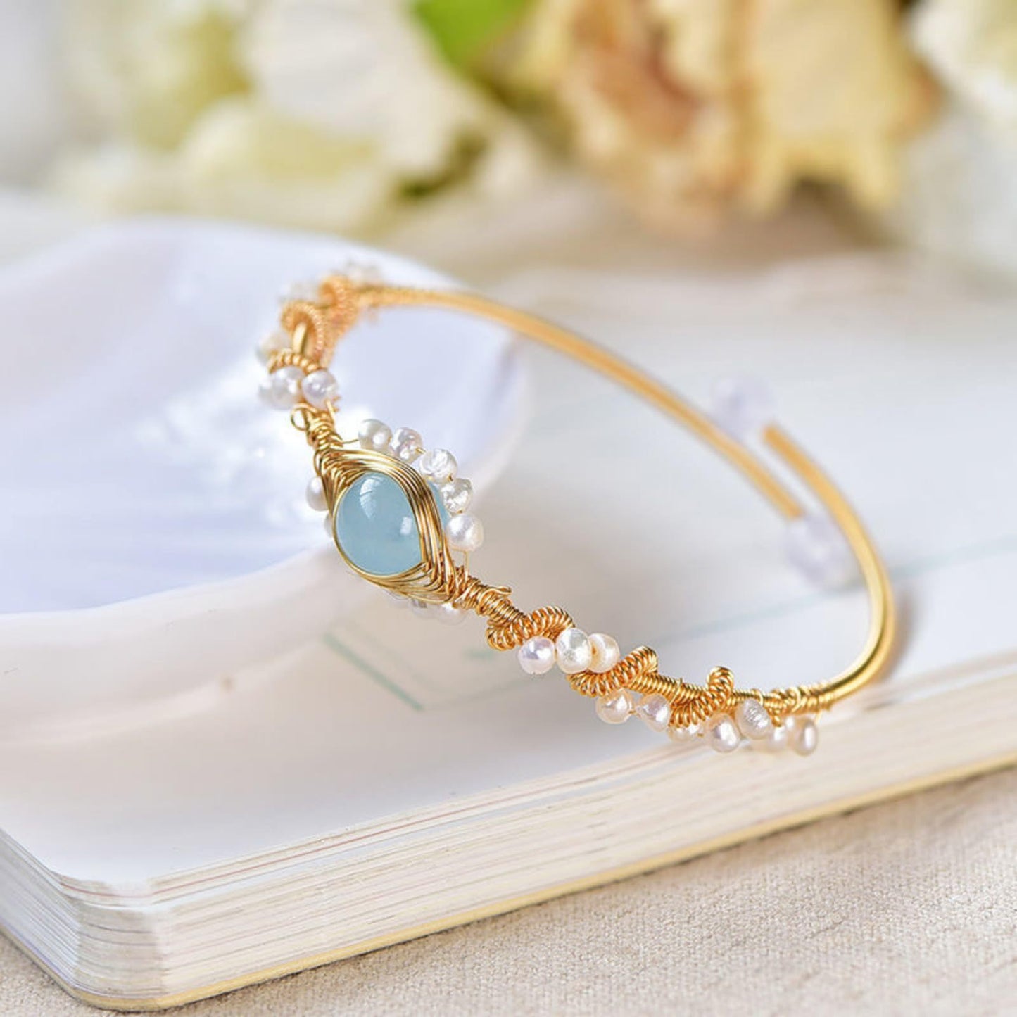 Vintage Gold Wire Braided Pearl Bracelet
