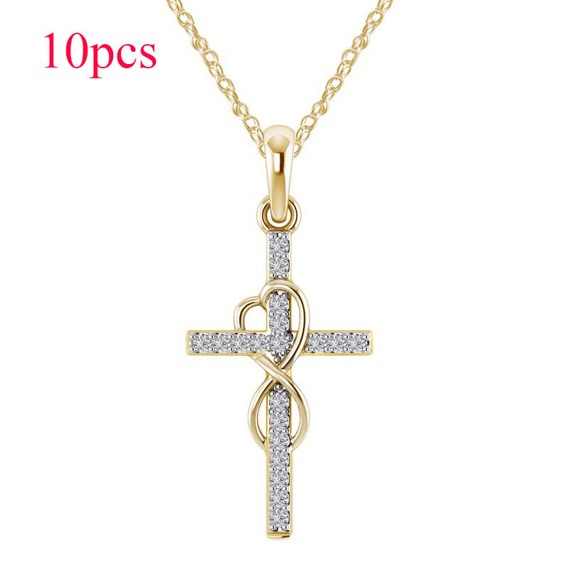 14K Gold Plated Cubic Zirconia Cross Necklace