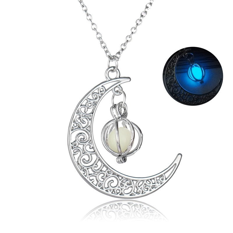 Natural Glowing Moon Stone Healing Necklace Luminous Pendant