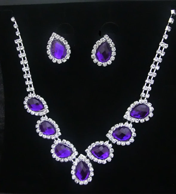 The new bride jewelry color diamond earrings necklace fashion necklace set can be customized