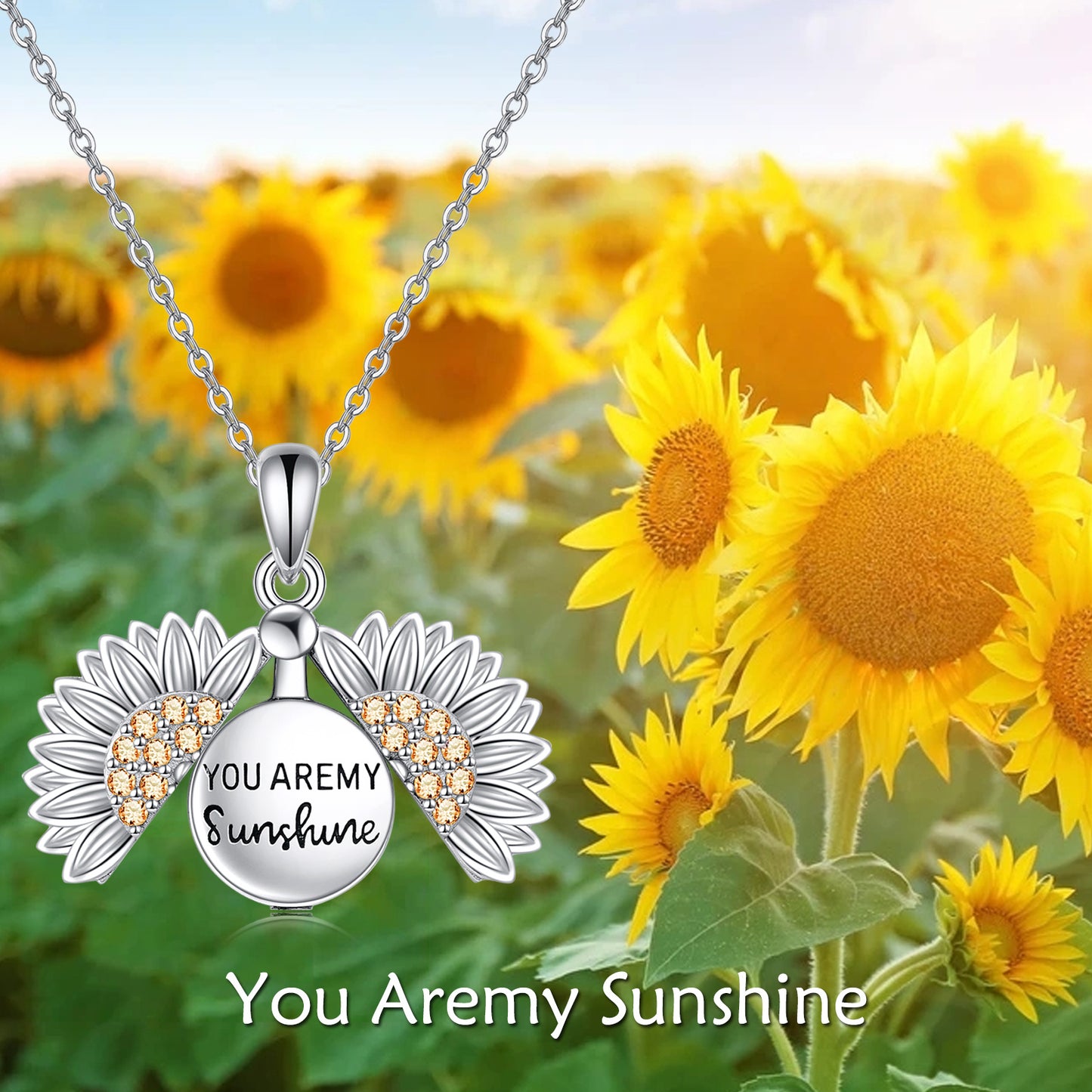 You are My Sunshine Necklace Sterling Silver Sunflower Necklace For Women Urn Necklace