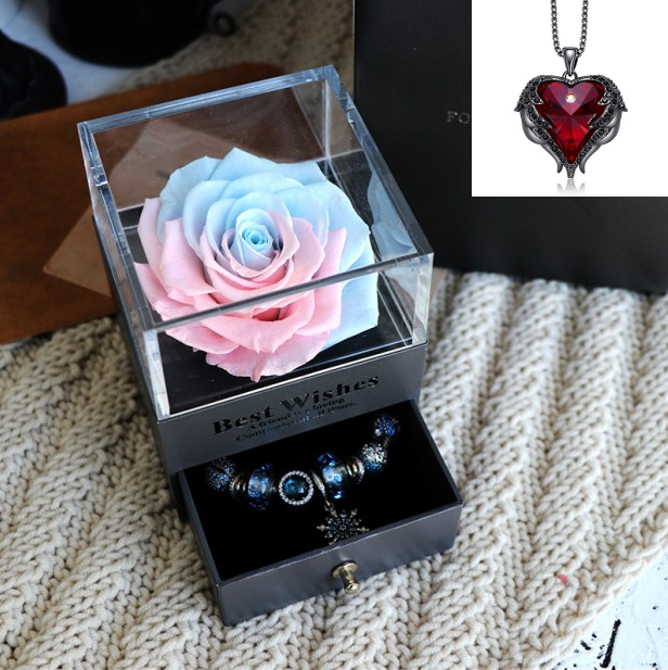 Valentines Day Gift Women Rose Jewelry Box Dried Flower Real Flowers Eternal Roses In Box