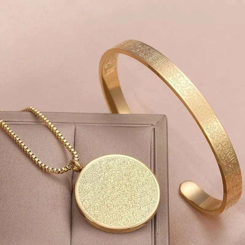 Stainless Steel Disc Necklace & Bracelet Set