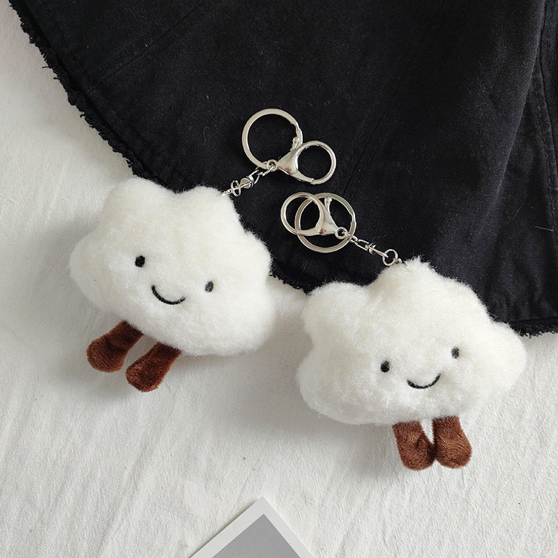 Cute Plush White Cloud Pendant Couple Keychain Ring