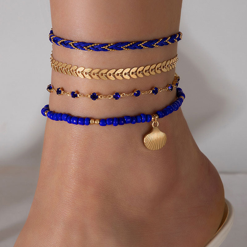 4-Piece Bohemian Woven Rope Foot Chain Set