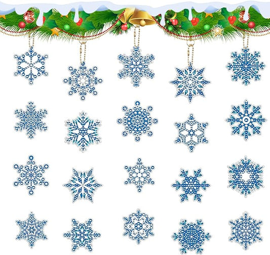 20 Pcs Snowflake Christmas Diamond Painting Keychains Double Sided DIY Diamond Art Painting Hanging Ornaments Winter 5d Diamond Painting Hanging Kits Decor For Adults Holiday Party Supplies Craft