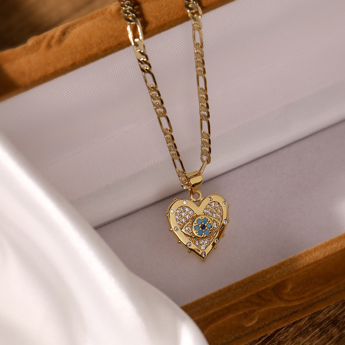 Gold-Plated Cubic Zirconia Evil Eye & Heart Pendant Set