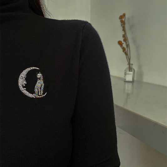 Creative Retro Full Diamond Heavy Industry Moon Brooch Female