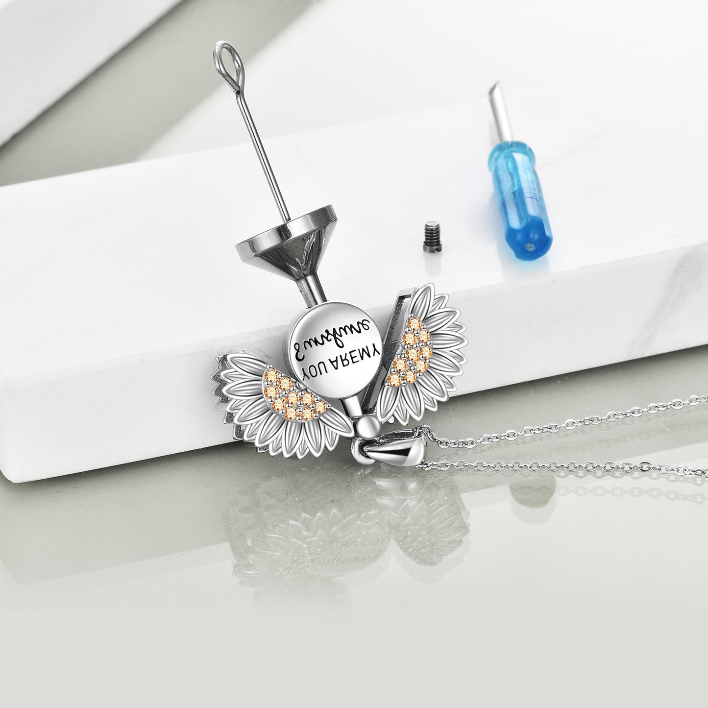 You are My Sunshine Necklace Sterling Silver Sunflower Necklace For Women Urn Necklace