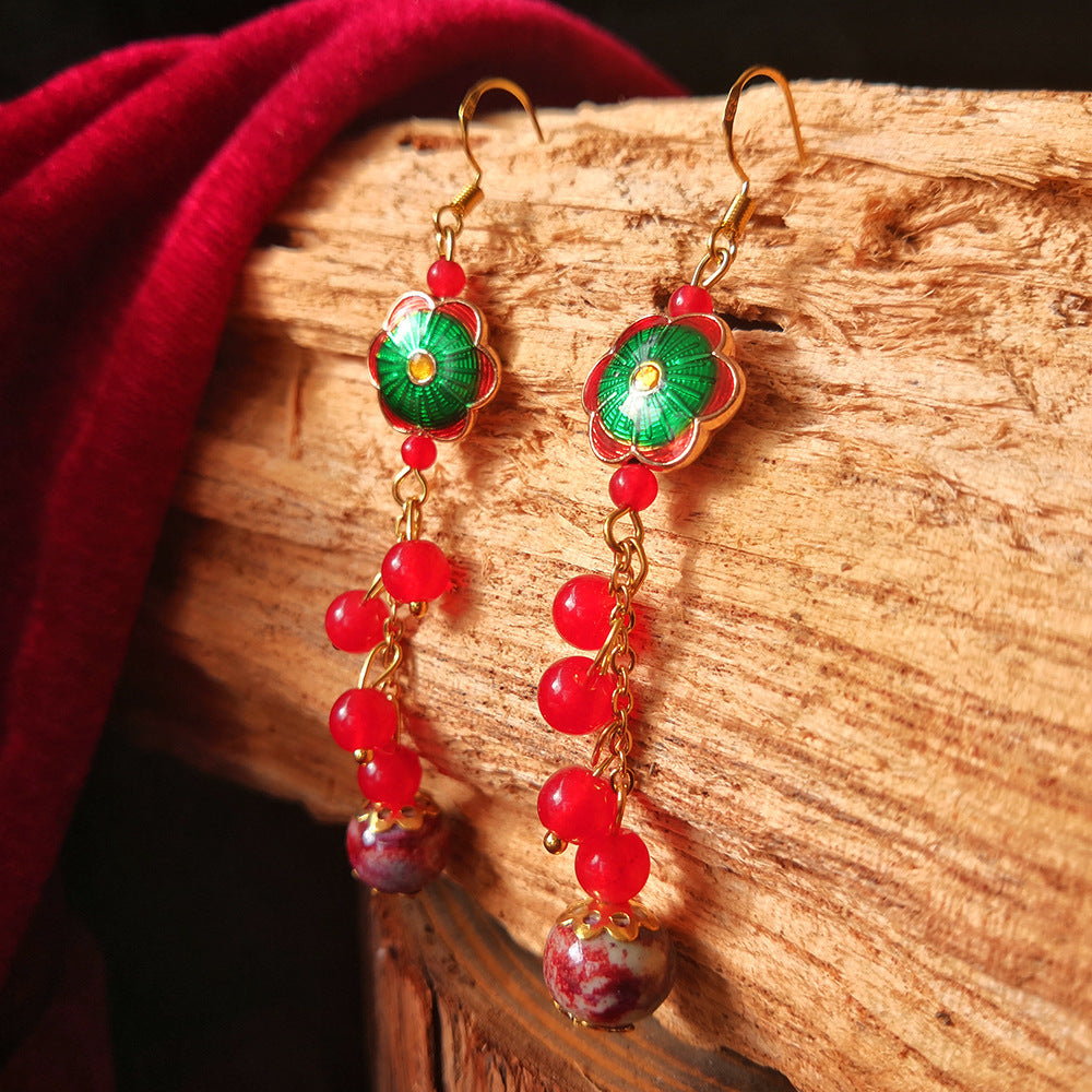 New Product Earrings Ceramic With Chalcedony Cloisonne Ethnic Jewelry Accessories