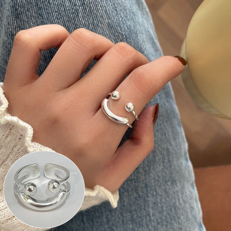 Fashion Jewelry Simple Opening Ring Smiley Face Open Rings For Women Girls Cute Happy Face Adjustable