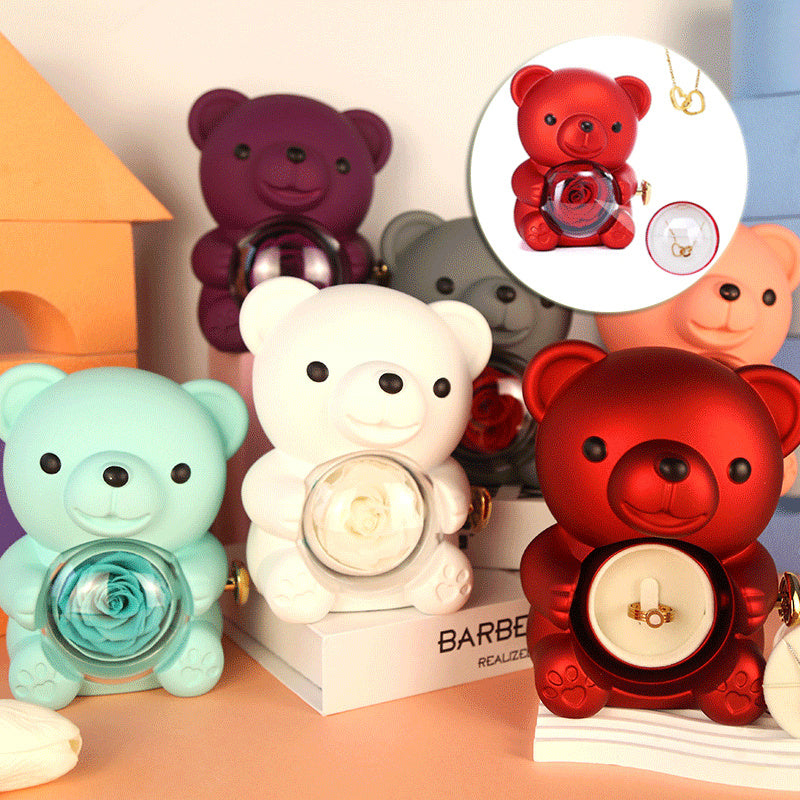 Eternal Rose Teddy Bear Gift Box with Rotating Jewelry Drawer