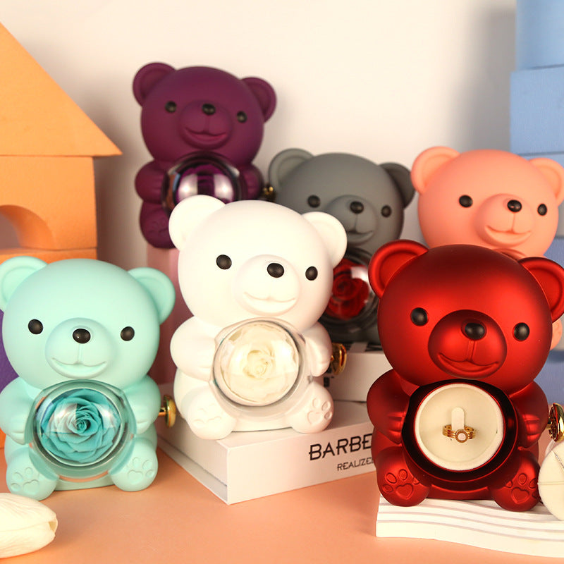 Eternal Rose Teddy Bear Gift Box with Rotating Jewelry Drawer