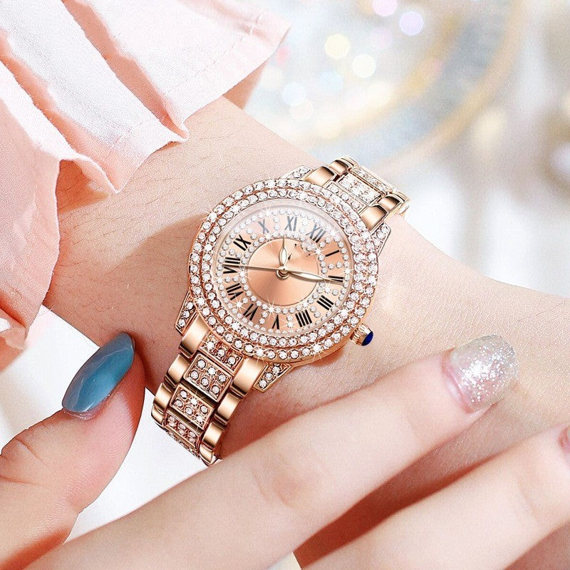 Exquisite And Elegant Sparkling Quartz Watch With Diamonds