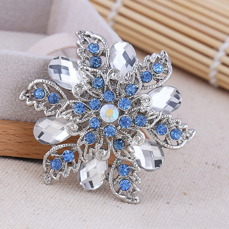 Gorgeous Unique Turquoise Silver Crystal Rhinestone Vintage  Flower Brooch Pin