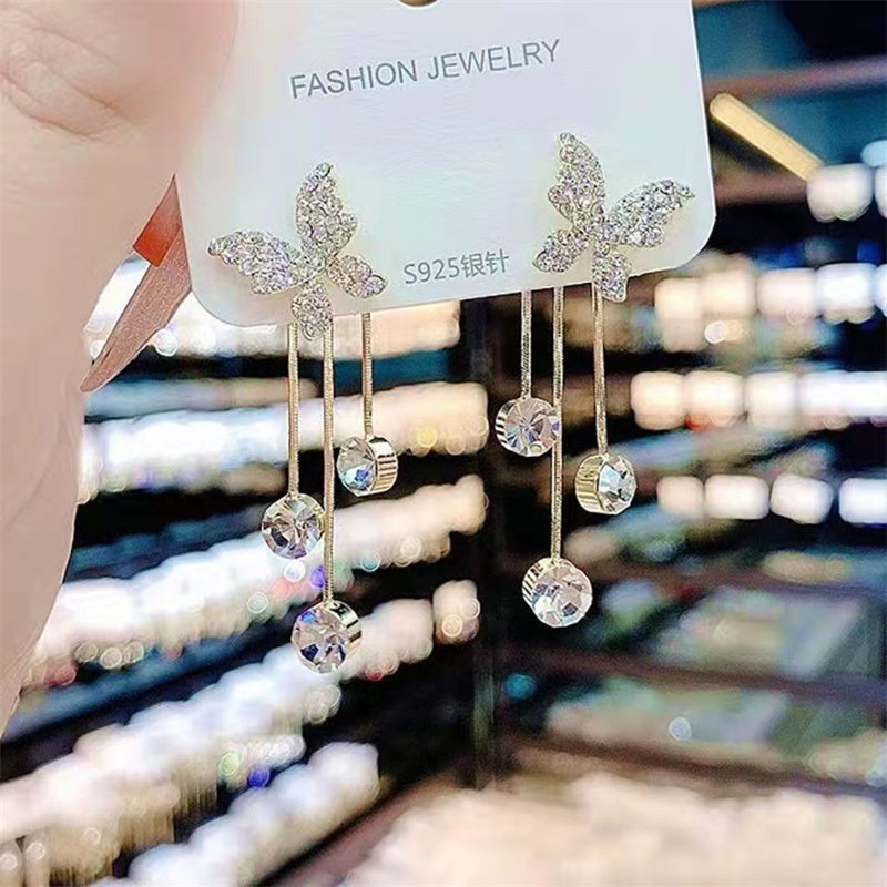 Shiny Butterfly Rhinestone Drop Dangle Earrings