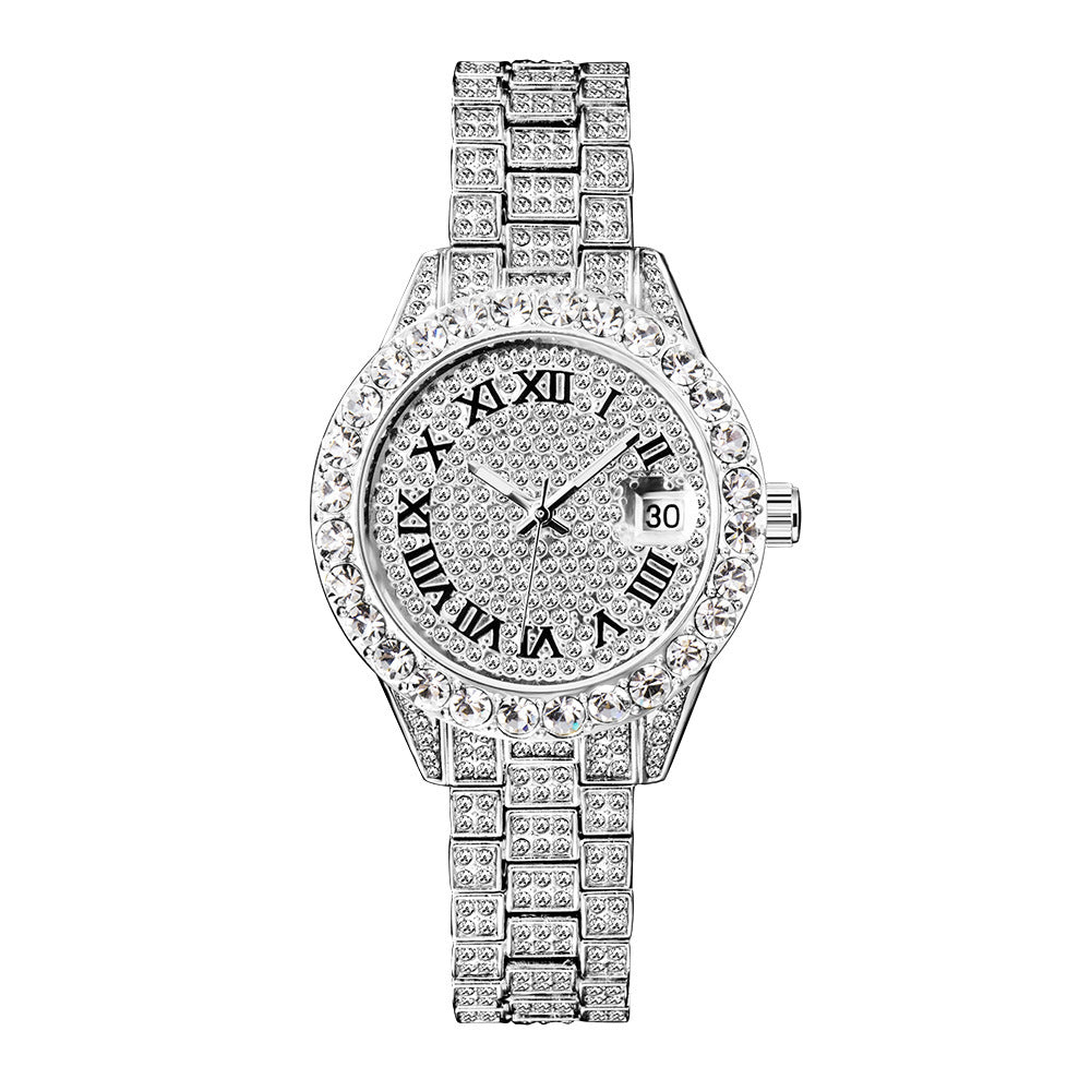 Diamond Inlaid Waterproof Calendar Full Bore Luminous Women's Quartz Watch