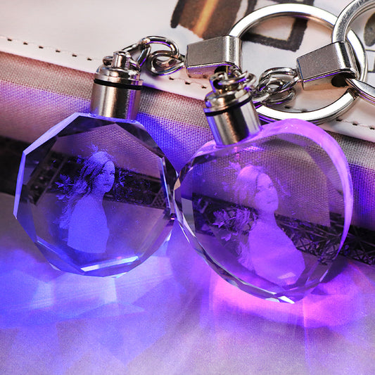 K9 Crystal Keychain LED Flashing Custom Carve Family Photo Frame Souvenir Gifts Glass Key Chain Ring Jewelry