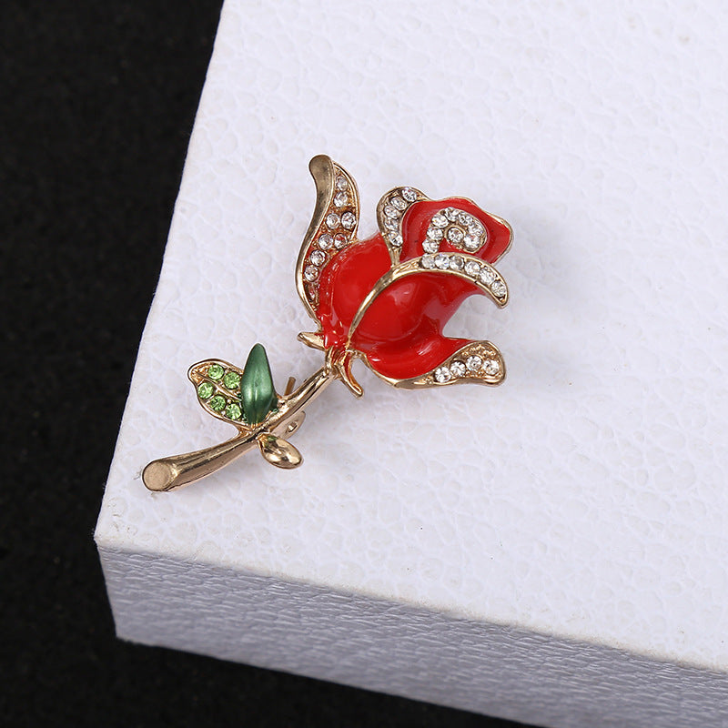 Three-dimensional Rose Flower Rhindiamond-style Brooch Anti-glitter Buckle French Accessories