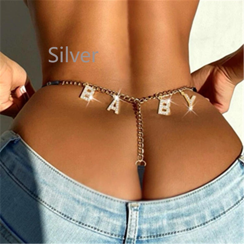 European And American Rhinestone Letters Pendant Underwear Integrated Waist Chain