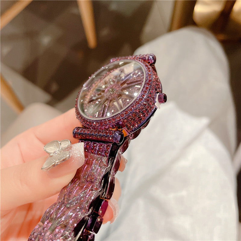 Women's Round Diamond Waterproof Rotation Watch