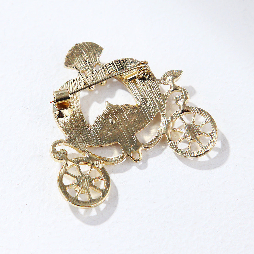 Lanhao Gray Guniang Pumpkin Car Brooch Fairy Tale Style Colorful Rhinestone