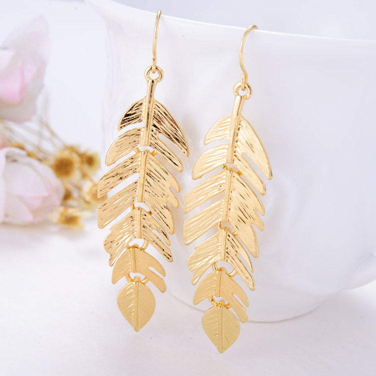 European And American Fashion Simple Tassel Leaf Long Earrings