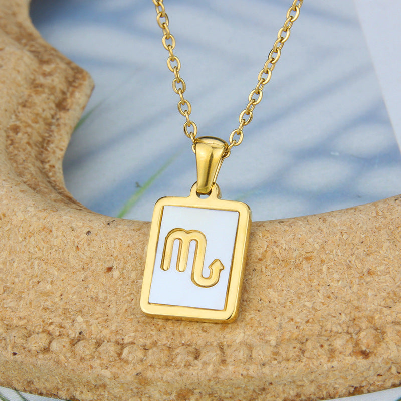 Stainless Steel Square Shell Zodiac Necklace